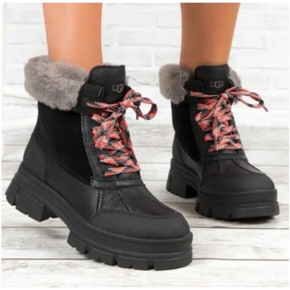 UGG Ashton Addie Platform Ankle Boots Women’s Black Waterproof Leather US 7.5 - Picture 1 of 14